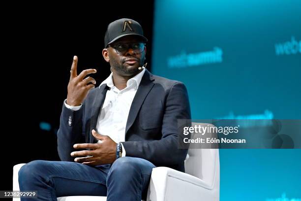 Lisbon , Portugal - 2 November 2021; Louis Saha, AxisStars, on Sportstrade Stage during day one of Web Summit 2021 at the Altice Arena in Lisbon,...