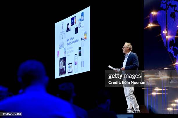 Lisbon , Portugal - 2 November 2021; John Witherow, The Times, on Fourth Estate Stage during day one of Web Summit 2021 at the Altice Arena in...