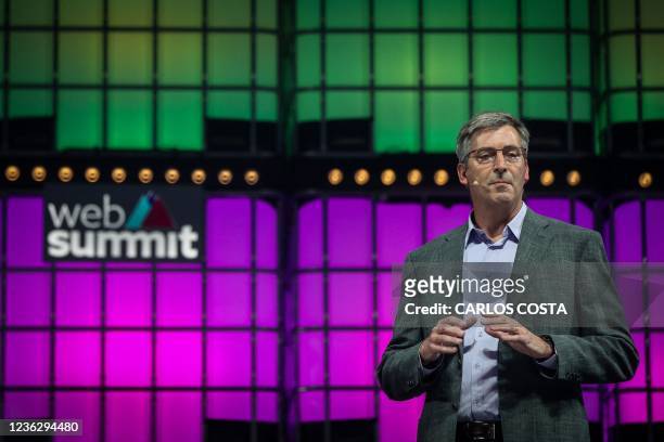 Amazon Alexa President Tom Taylor delivers a speech at the main stage of the Web Summit in Lisbon on November 2, 2021. - Europe's largest tech event...