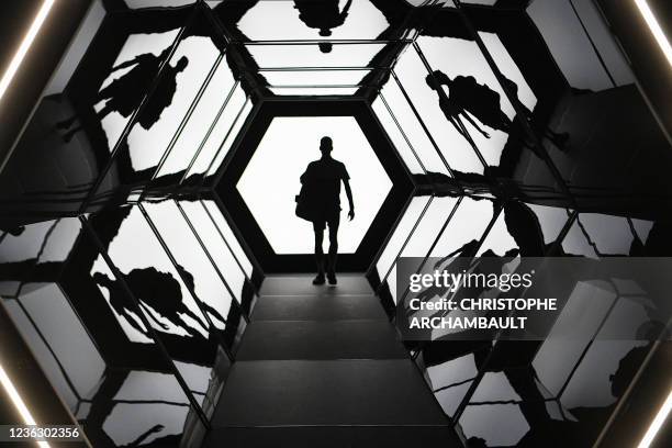 Serbia's Novak Djokovic arrives to play against Hungary's Marton Fucsovics during their men's singles tennis match on day two of the ATP Paris...