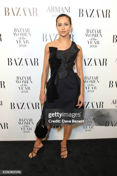 Francesca Hayward attends the Harper's Bazaar Women of the Year Awards 2021, in partnership with Armani Beauty, at Claridge's Hotel on November 2,...