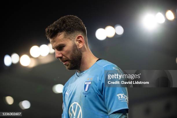 Soren Rieks of Malmo FF during the UEFA Champions League group H match between Malmo FF and Chelsea FC at Eleda Stadium on November 2, 2021 in Malmo,...