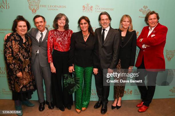 Suzy Menkes, Shaun Leane, guest, Solange Azagury-Partridge, Stephen Webster, Carol Woolton and Theo Fennell attend the Leopard Awards in Aid of The...