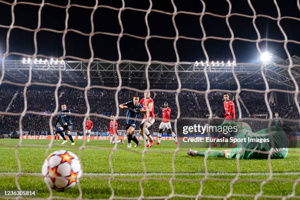 David de Gea of Manchester United suffers a score from Josip Ilicic of Atalanta during the UEFA Champions League group F match between Atalanta and...