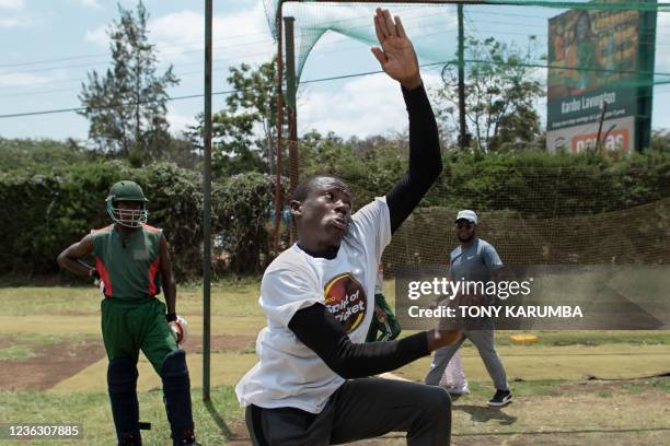 Young learners takes part in bowling practice during a training session by former Kenya national wicket-keeper, David Obuya at the Obuya Cricket...