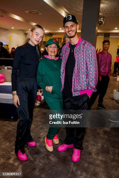 Model Cheyenne Savannah Ochsenknecht with her grandma Baerbel Wierichs and her boyfriend Nino Sifkovits attend the Natascha Ochesenknecht N.O store...