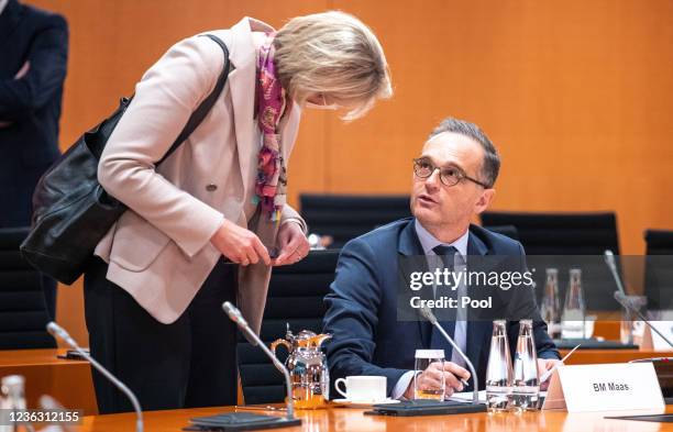 Anja Karliczek, Federal Minister of Education and Research, and Heiko Maas , Federal Foreign Minister, attends the weekly government cabinet meeting...