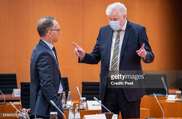 Heiko Maas, Federal Foreign Minister, and Horst Seehofer, German Minister of the Interior, attends the weekly government cabinet meeting on November...