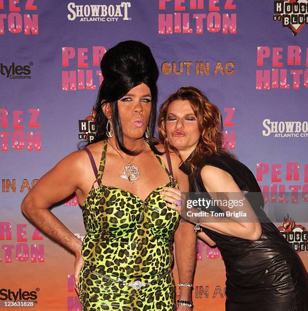 Left Perez Hilton and right Sandra Bernard attend Perez Hilton?s "One Night in Jersey" during OUT in AC weekend at The House of Blues at Showboat on...