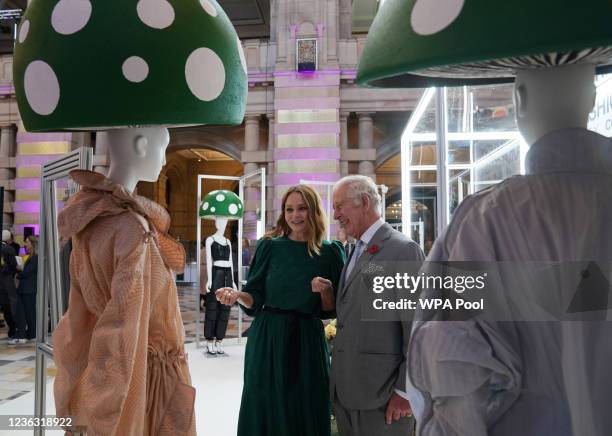 Prince Charles, Prince of Wales speaks to designer and sustainability advocate Stella McCartney as he views a fashion installation by the designer,...