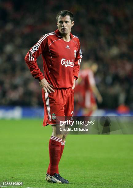 Champions League Football - Liverpool v PSV Eindhoven, Jamie Carragher of Liverpool stands on the pitch whilst drawing 0-0 with PSV.