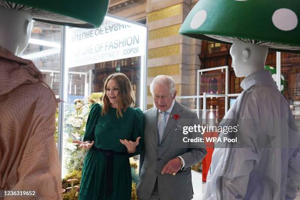 Prince Charles, Prince of Wales speaks to designer and sustainability advocate Stella McCartney as he views a fashion installation by the designer,...