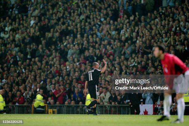 April 2003 Manchester, UEFA Champions League, Manchester United v Real Madrid, Ronaldo of Madrid salutes the United supporters as he is substituted...