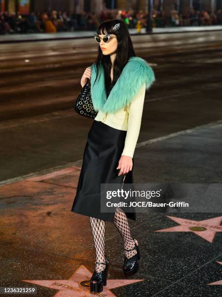 Sedona Legge is seen during Gucci Love Parade at Hollywood Boulevard on November 02, 2021 in Los Angeles, California.