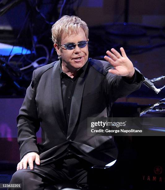 Elton John appears on ABC's "Good Morning America" at the Beacon Theatre on October 20, 2010 in New York City.