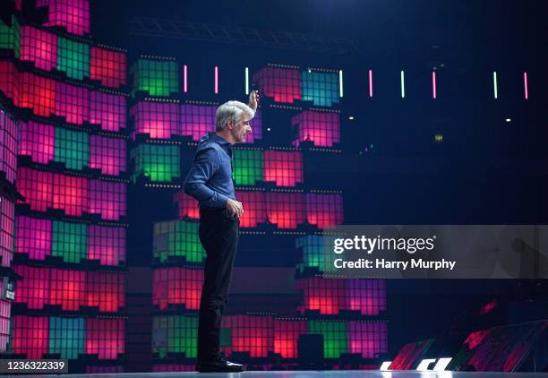 Lisbon , Portugal - 3 November 2021; Craig Federighi, Senior Vice President of Software Engineering at Apple, on the Centre Stage, during day two of...