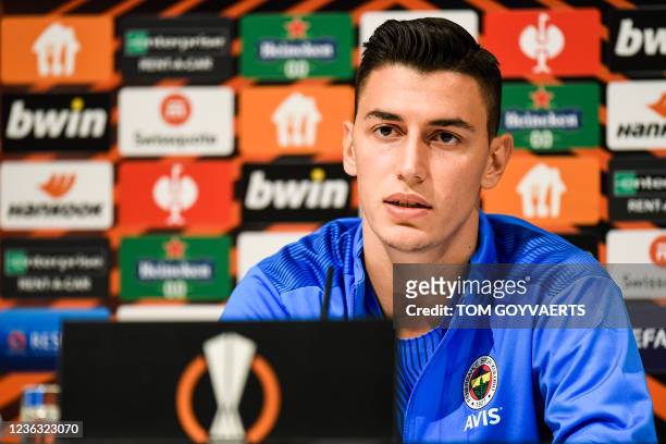 Fenerbahce Berke Ozer pictured during a press conference of Turkish soccer team Fenerbahce, Wednesday 03 November 2021 in Antwerp. The team is...