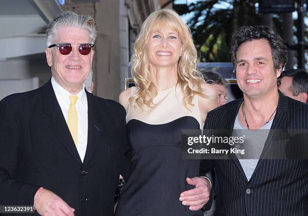 Director David Lynch, actress Laura Dern and actor Mark Ruffalo attend the Walk of Fame ceremony for Bruce Dern, Laura Dern and Diane Ladd on...