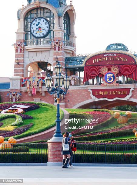 Photo taken on November 3, 2021 shows the re-opening of the Disneyland Subway station in Shanghai, China, as Disneyland and Disneyland Town reopen...