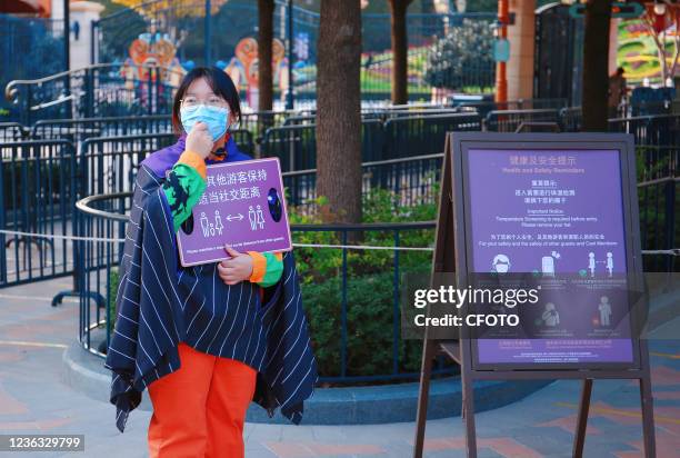 Photo taken on November 3, 2021 shows the re-opening of the Disneyland Subway station in Shanghai, China, as Disneyland and Disneyland Town reopen...