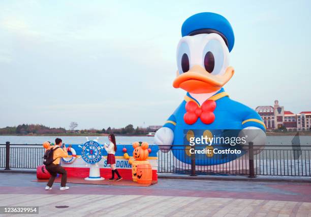 Photo taken on November 3, 2021 shows the re-opening of the Disneyland Subway station in Shanghai, China, as Disneyland and Disneyland Town reopen...