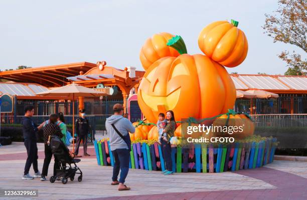 Photo taken on November 3, 2021 shows the re-opening of the Disneyland Subway station in Shanghai, China, as Disneyland and Disneyland Town reopen...