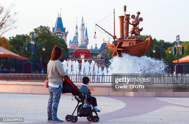 Photo taken on November 3, 2021 shows the re-opening of the Disneyland Subway station in Shanghai, China, as Disneyland and Disneyland Town reopen...