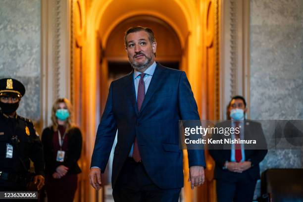 Sen. Ted Cruz departs from the Senate Chamber following a vote on Wednesday, Nov. 3, 2021 in Washington, DC.