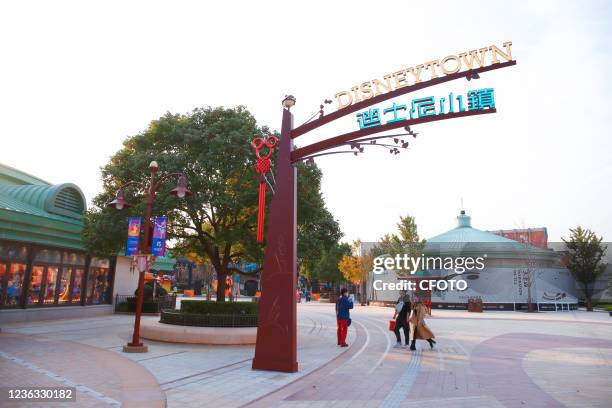 Photo taken on November 3, 2021 shows the re-opening of the Disneyland Subway station in Shanghai, China, as Disneyland and Disneyland Town reopen...