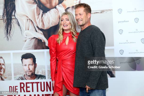 Luna Schweiger and her father Til Schweiger during the premiere of "Die Rettung der uns bekannten Welt" at Astor Filmlounge on November 3, 2021 in...
