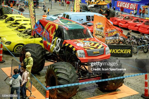 Monster Truck Demo Derby's driver Josh Holman in a Halloween Costume meeting fans at the Crash Zone Pre-Show Party before Hot Wheels Monster Trucks...