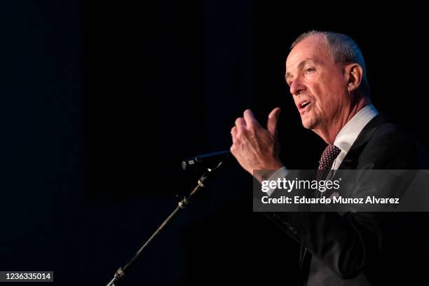 New Jersey Governor Phil Murphy delivers a victory speech to supporters at Grand Arcade at the Pavilion on November 3, 2021 in Asbury Park, New...