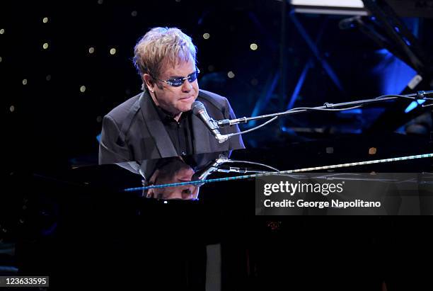 Elton John performs on ABC's "Good Morning America" at the Beacon Theatre on October 20, 2010 in New York City.