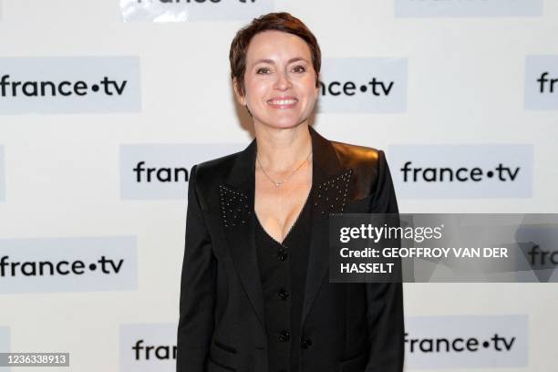 French TV host Sophie Jovillard poses before a press conference on November 4, 2021 in Paris, ahead of this year edition of the Telethon, France's...