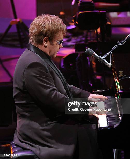 Elton John performs on ABC's "Good Morning America" at the Beacon Theatre on October 20, 2010 in New York City.