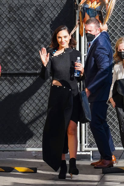Gal Gadot is seen arriving at 'Jimmy Kimmel Live' Show on November 03, 2021 in Los Angeles, California.