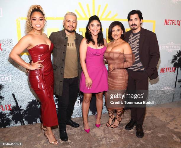 Julissa Calderon, J.J. Soria, Karrie Martin Lachney, Annie Gonzalez, and Carlos Santos attend Gentefied Season 2 Celebrates A Taste Of The BLVD at...