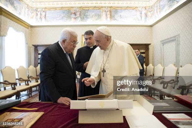 Palestinian President Mahmoud Abbas meets Pope Francis at the Vatican City Vatican, on November 04, 2021.