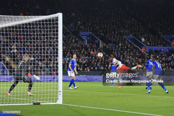 Victor Moses of Spartak Moscow scores their 1st goal during the UEFA Europa League group C match between Leicester City and Spartak Moskva at The...