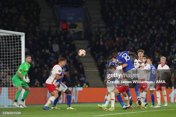 Daniel Amartey of Leicester City scores a goal to make it 1-1 during the UEFA Europa League group C match between Leicester City and Spartak Moskva...