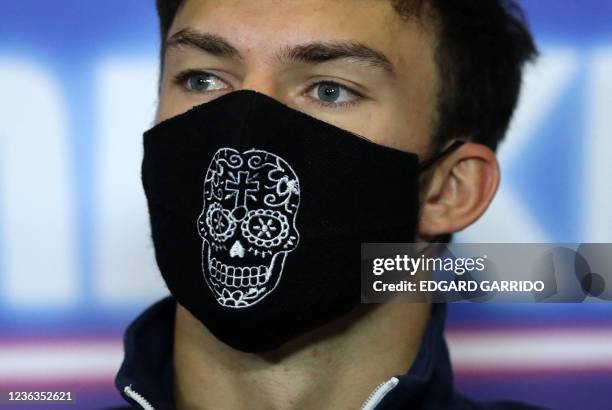 AlphaTauri's French driver Pierre Gasly speaks during a press conference at the Hermanos Rodriguez racetrack in Mexico City, on November 4, 2021. -...