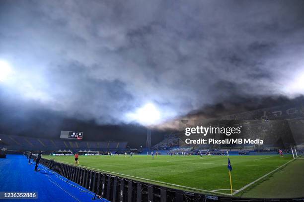 General view of stadium during the UEFA Europa League group H match between Dinamo Zagreb and Rapid Wien at Maksimir Stadium on November 4, 2021 in...