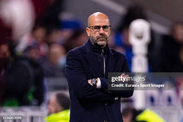 Olympique Lyon Head Coach Peter Bosz during the UEFA Europa League group A match between Olympique Lyon and Sparta Praha at Parc Olympique on...