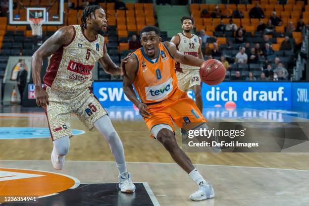 Julyan Stone of Umana Reyer Venice and Semaj Christon of ratiopharm ulm battle for the ball during the 7DAYS EuroCup match between Ratiopharm Ulm and...