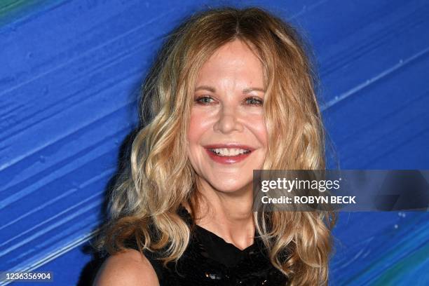 Actress Meg Ryan arrives for the 11th annual amfAR Gala Los Angeles at the Pacific Design Center in West Hollywood, California, November 4, 2021.