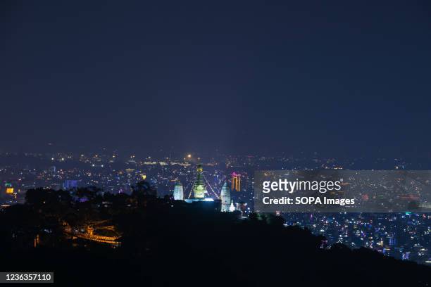 Lights illuminate Kathmandu valley during the Tihar festival, also called Diwali, in Kathmandu. Tihar is the second biggest festival considered as...