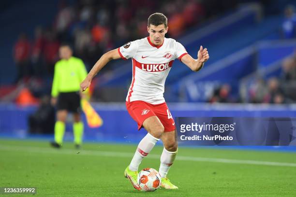 Roman Zobnin of FC Spartak Moscow in action during the UEFA Europa League Group C match between Leicester City and FC Spartak Moscow at the Leicester...