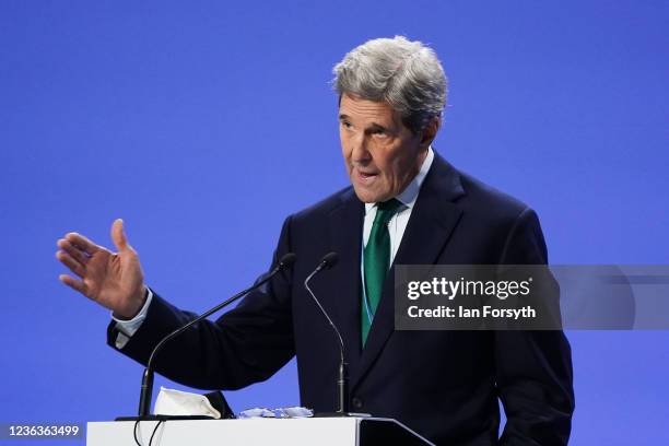 Special envoy for climate, John Kerry speaks about finance commitments to the global crisis, during a press conference on day six of the Cop 26...