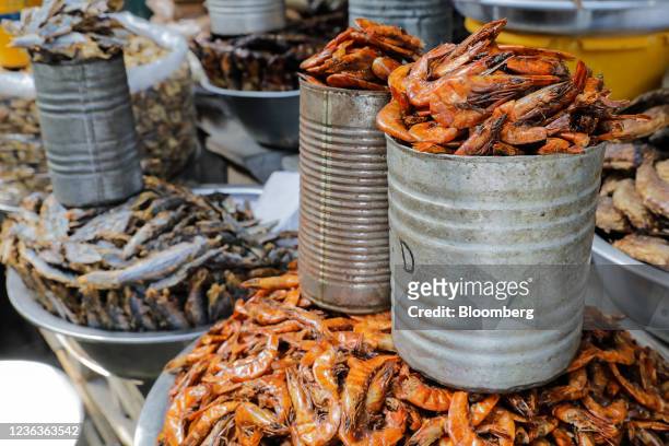 Dried fish and shrimps for sale at a food market in Accra, Republic of Ghana, on Wednesday, Nov. 3, 2021. Ghanas inflation rate breached the central...