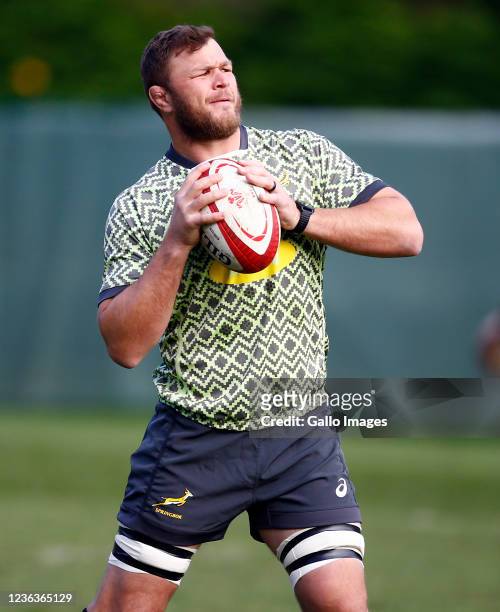 Duane Vermeulen of South Africa during the South African national men's rugby team captain's run at Treforest Campus on November 05, 2021 in Cardiff,...